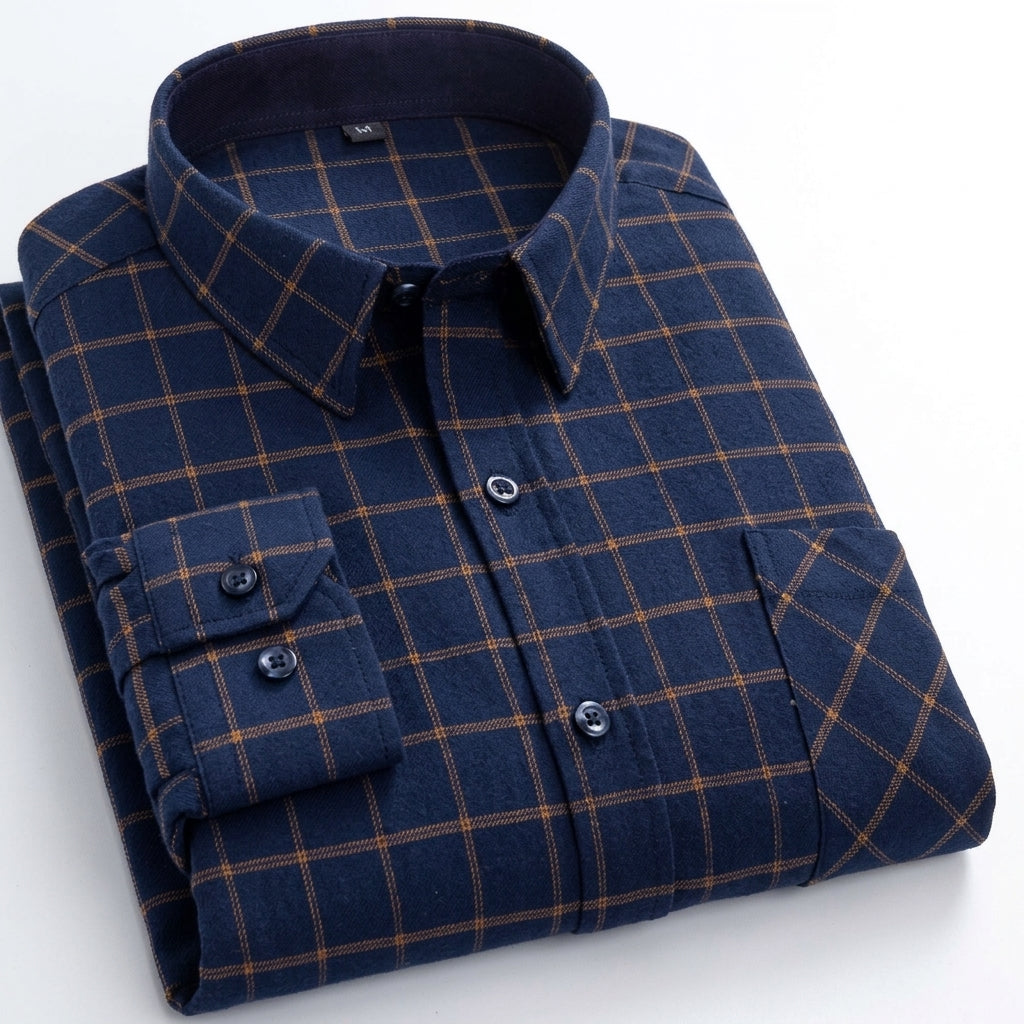 Men's Plaid Long-Sleeve Button-Down Shirt