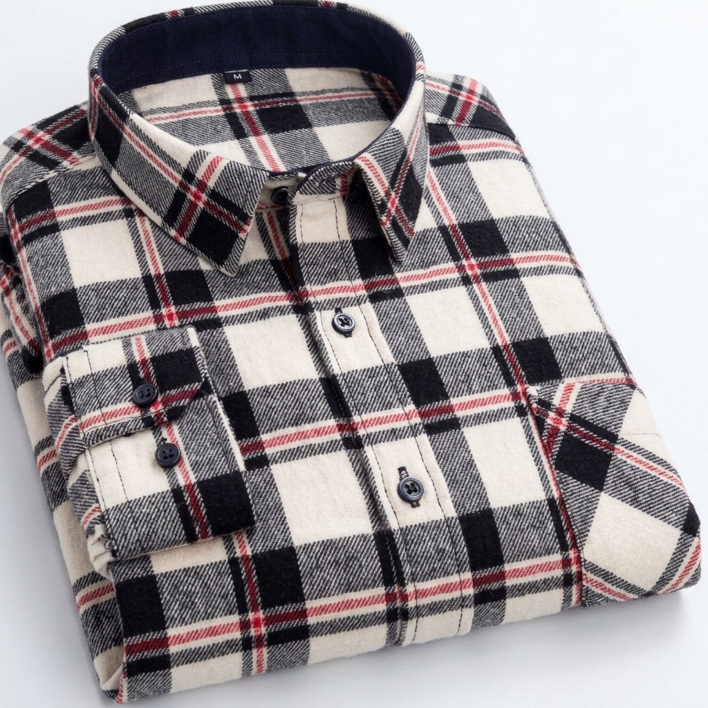 Men's Plaid Long-Sleeve Button-Down Shirt