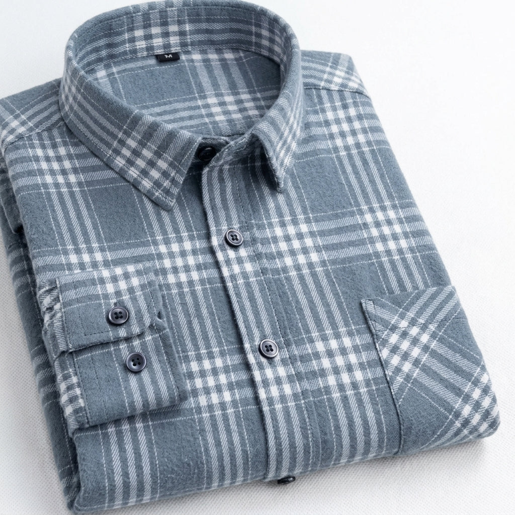 Men's Plaid Long-Sleeve Button-Down Shirt