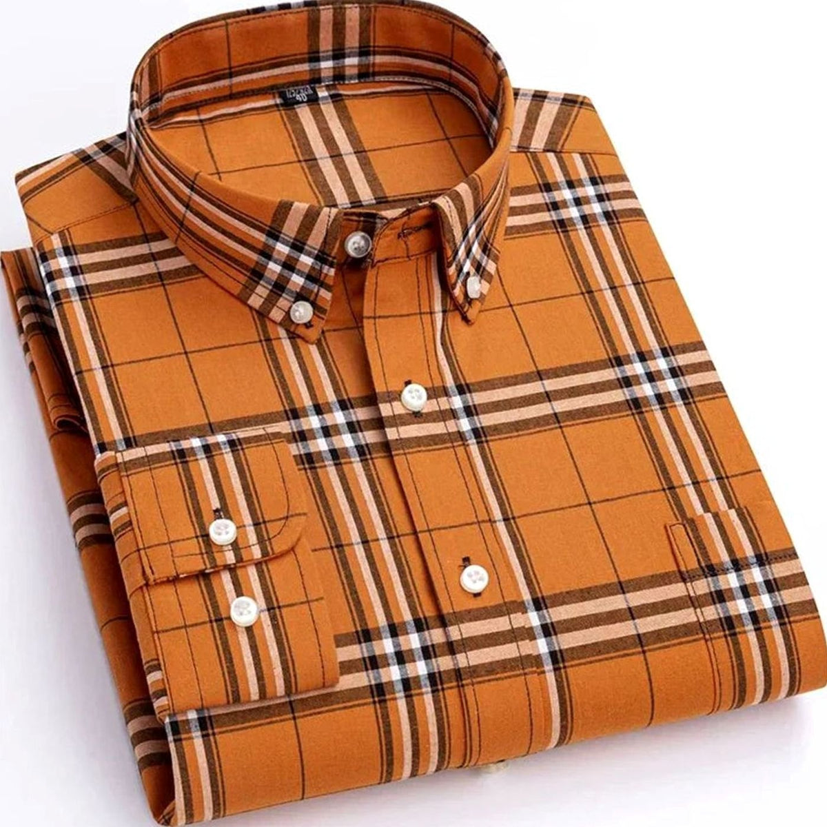 Men's Plaid Long-Sleeve Button-Down Shirt