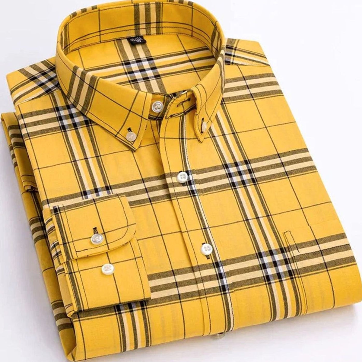 Men's Plaid Long-Sleeve Button-Down Shirt