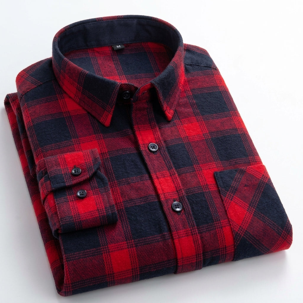 Men's Plaid Long-Sleeve Button-Down Shirt