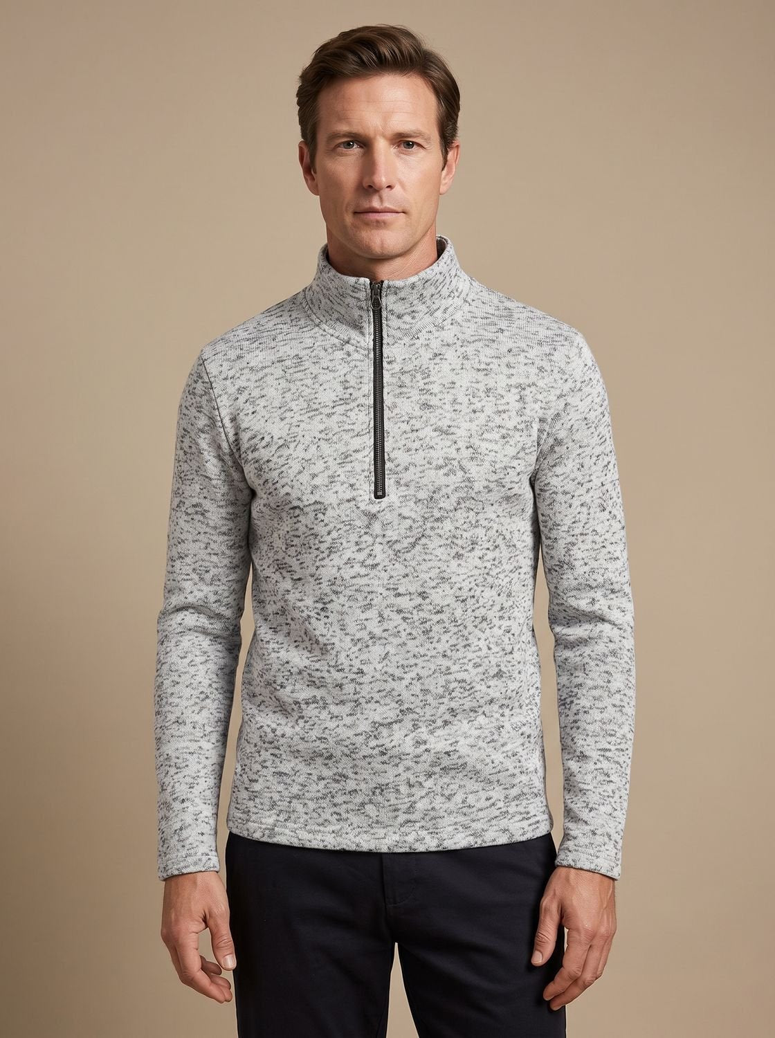 Men's Quarter-Zip Mock Neck Fine-Knit Pullover Sweater