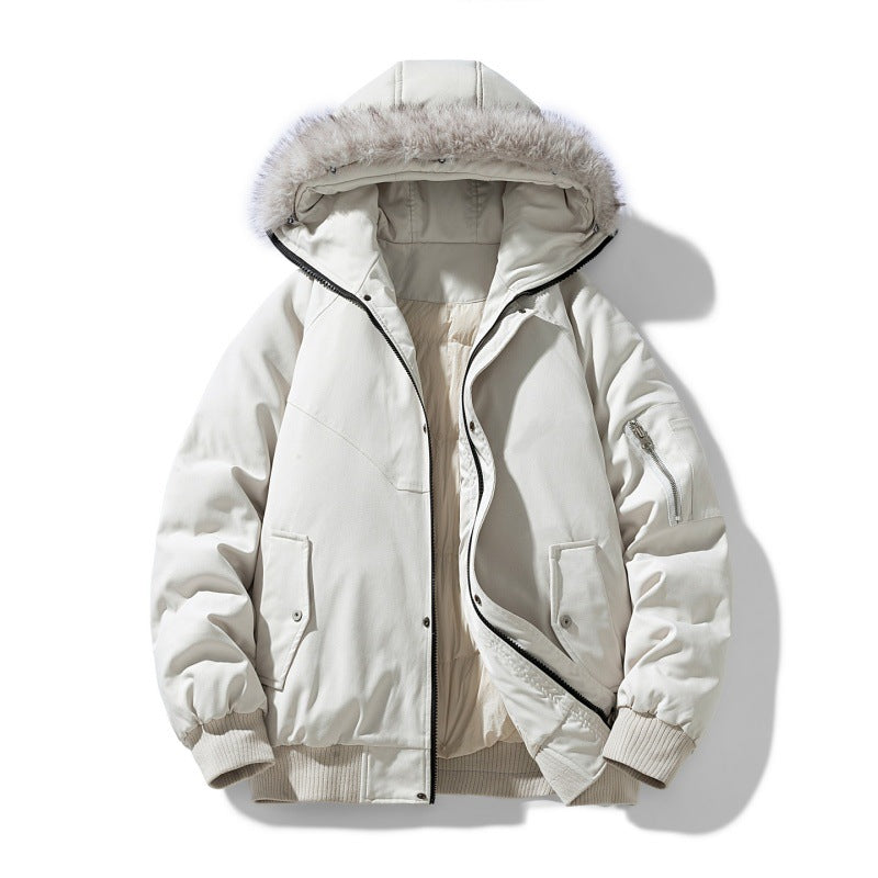 Men's Quilted Winter Parka with Removable Faux Fur Hood and Windproof Padding