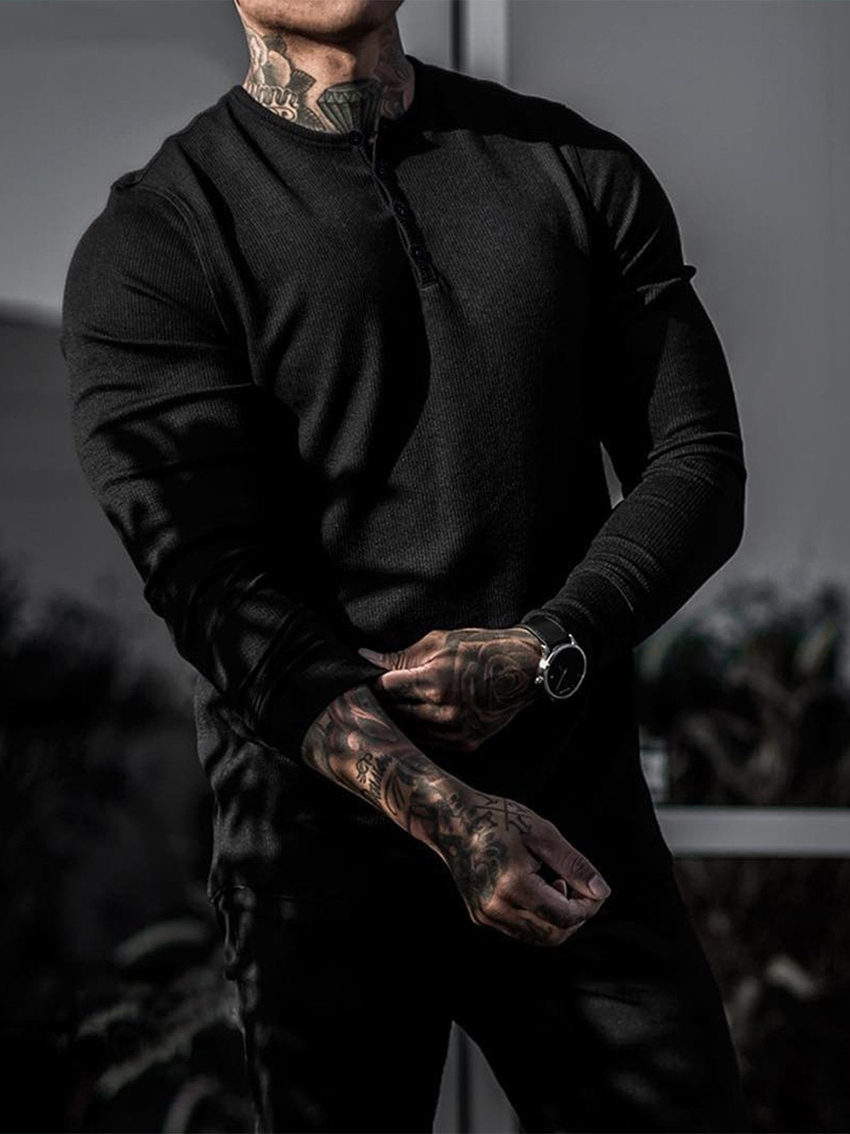 Men's Ribbed Henley Shirt