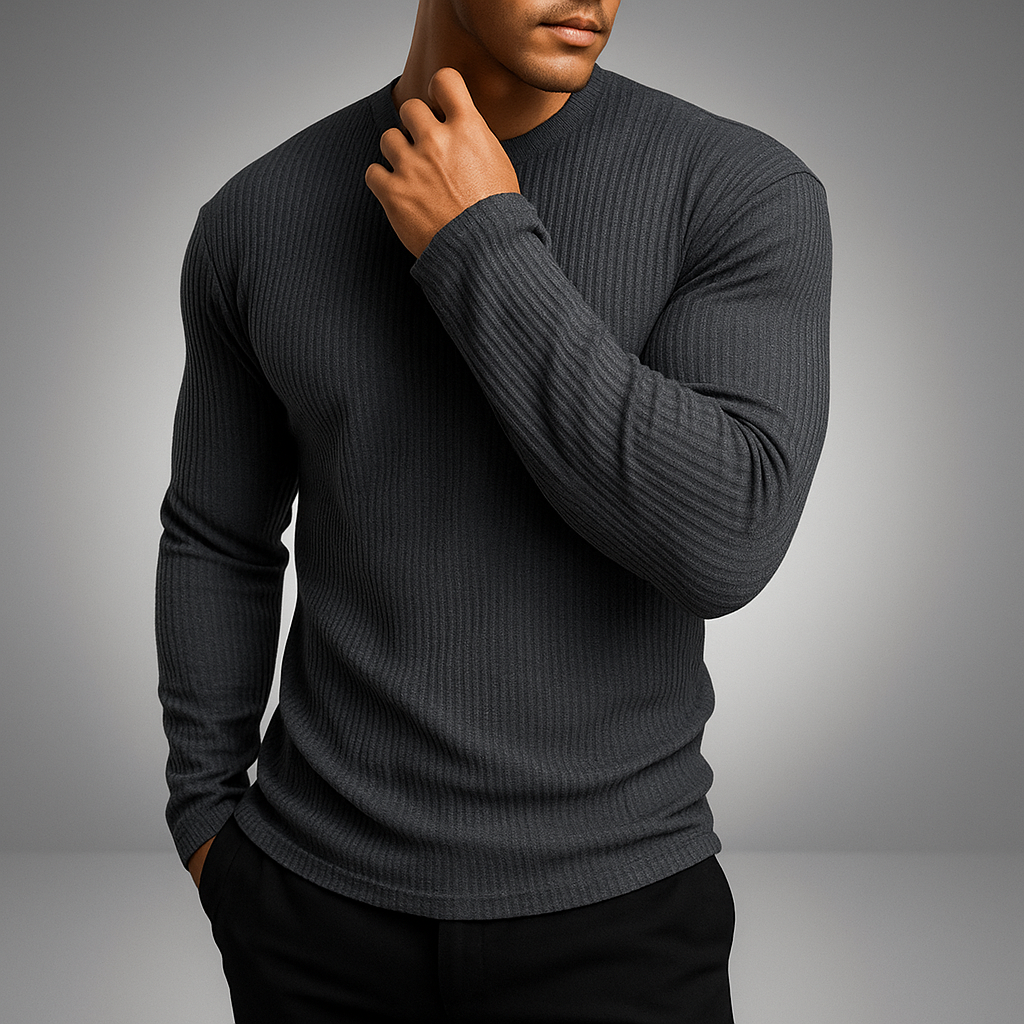 Men's Ribbed Long-Sleeve Pullover Sweater