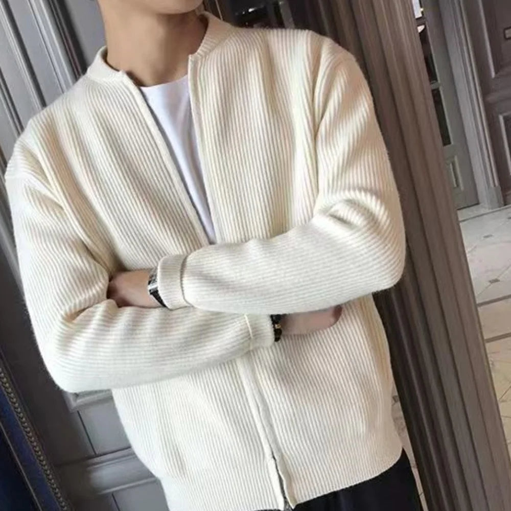 Men's Ribbed Zip-Up Cardigan with Long Sleeves