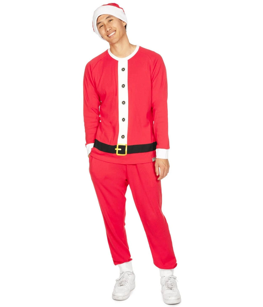 Men's Santa Claus Pajama Set with Crew Neck Top and Drawstring Pants