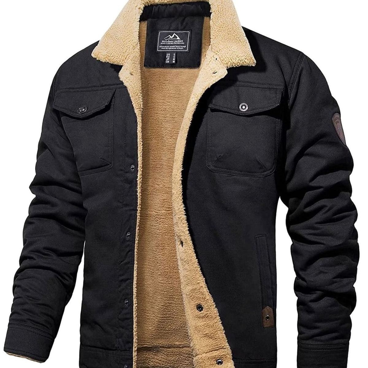 Men's Sherpa-Lined Snap-Button Outdoor Casual Jacket