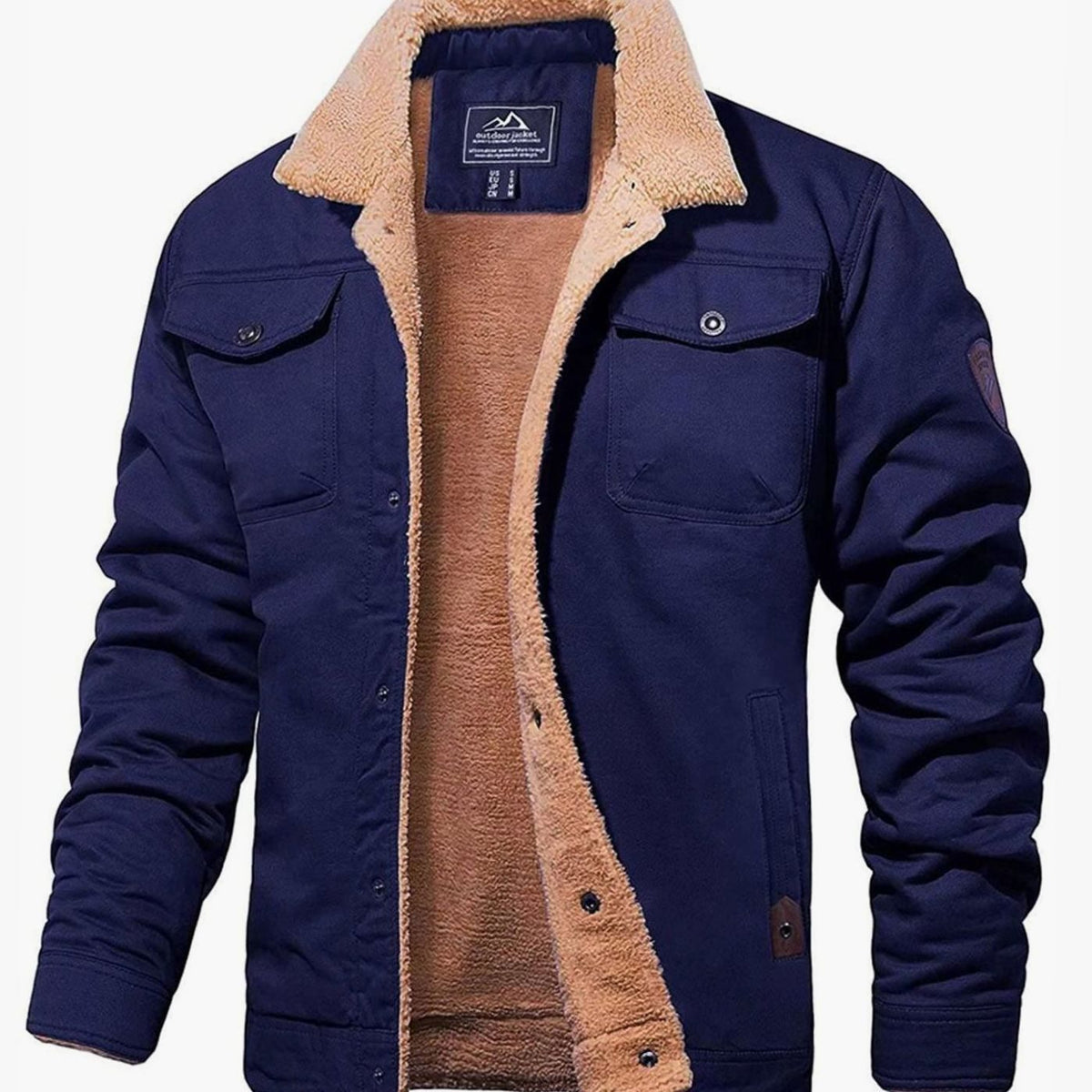 Men's Sherpa-Lined Snap-Button Outdoor Casual Jacket
