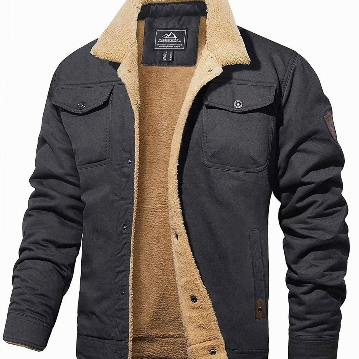 Men's Sherpa-Lined Snap-Button Outdoor Casual Jacket