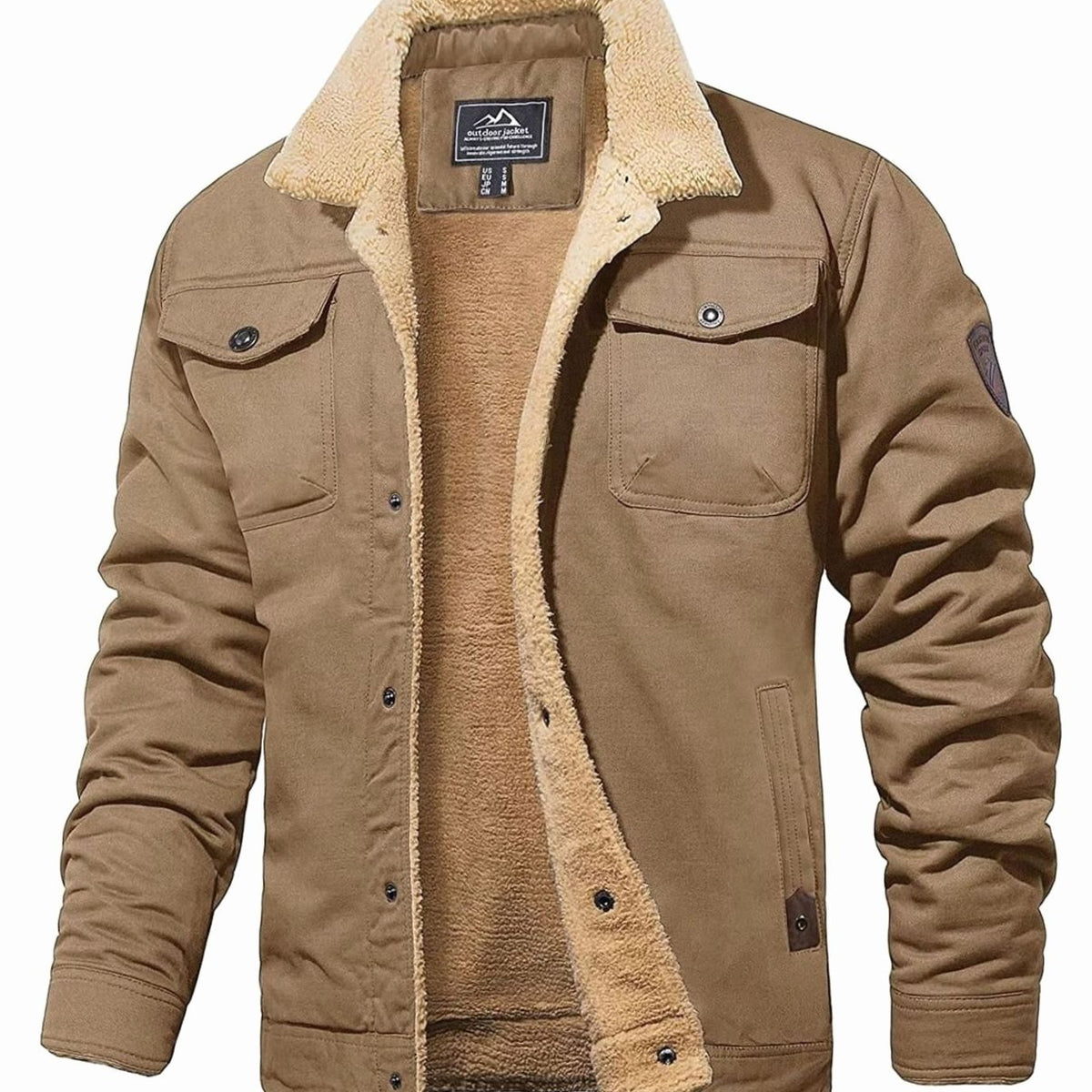 Men's Sherpa-Lined Snap-Button Outdoor Casual Jacket