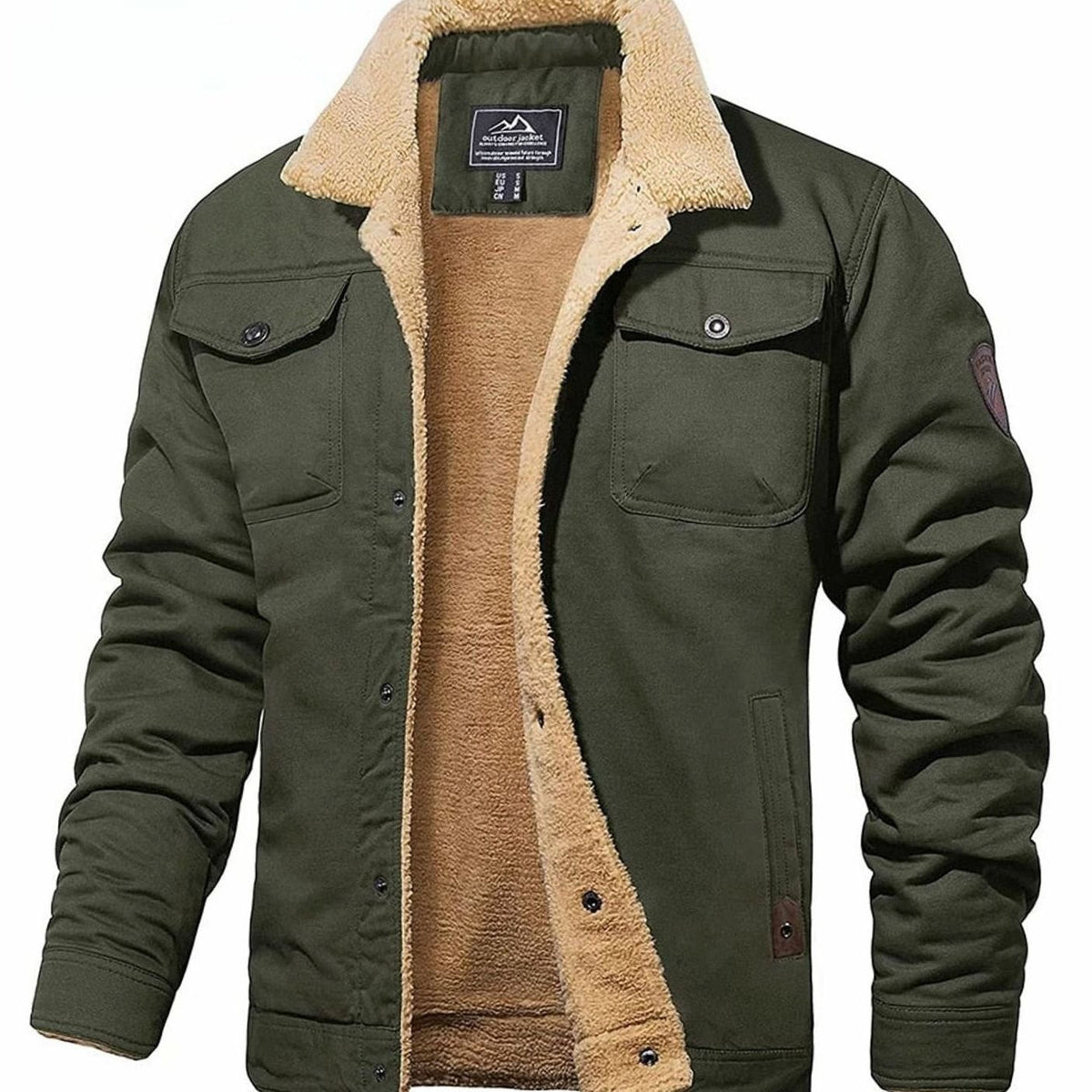 Men's Sherpa-Lined Snap-Button Outdoor Casual Jacket