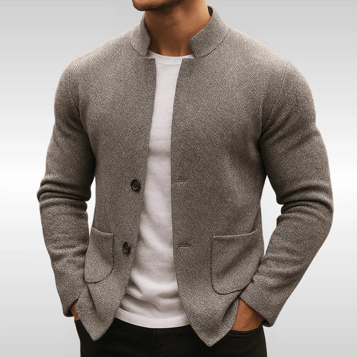 Men's Slim-Fit Quilted Knit-Texture Mandarin-Collar Blazer Jacket