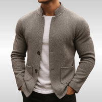 Men's Slim-Fit Quilted Knit-Texture Mandarin-Collar Blazer Jacket