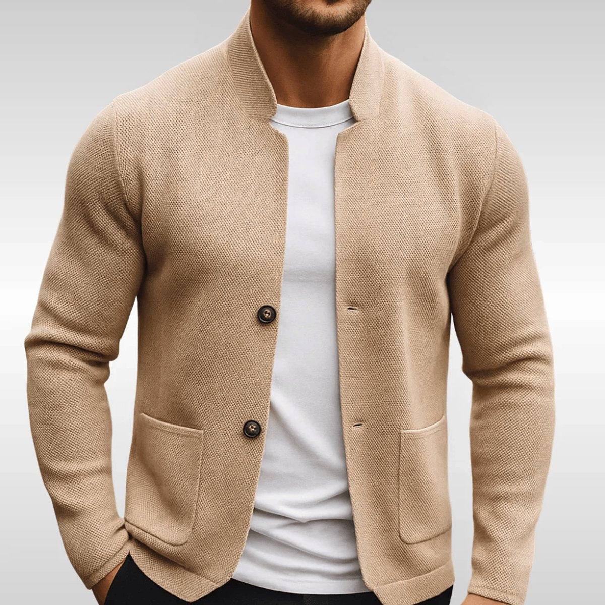 Men's Slim-Fit Quilted Knit-Texture Mandarin-Collar Blazer Jacket