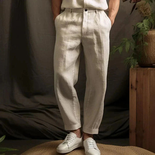 Men's Straight Linen Pants with Relaxed Fit