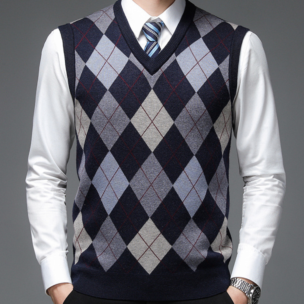Men's Sweater Vest with Stylish Argyle Pattern - Felix