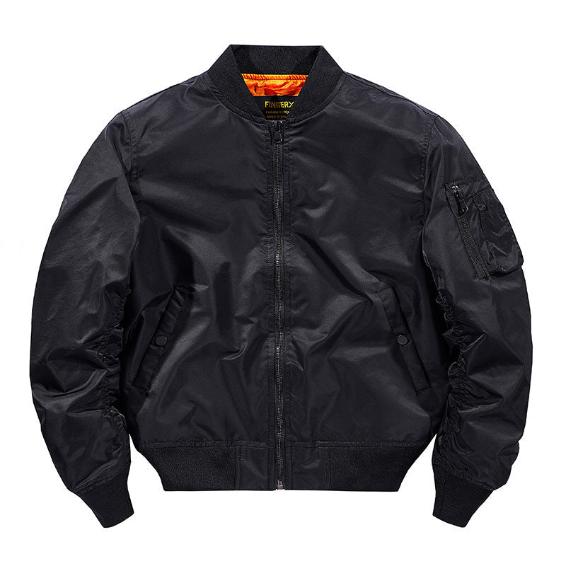 Men's Technical Nylon Flight Bomber Jacket with Ribbed Cuffs and Arm Pocket