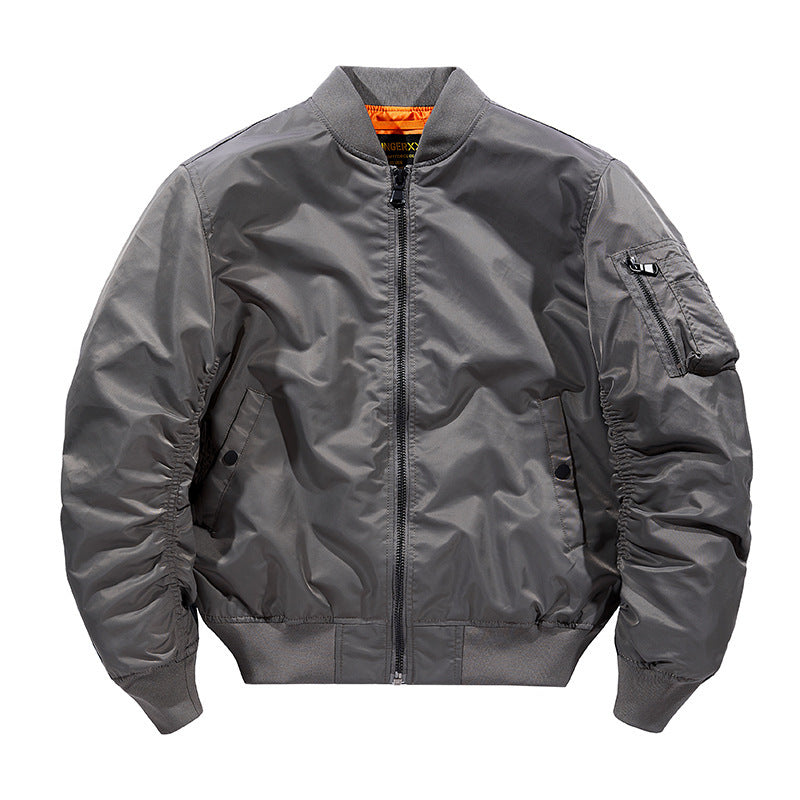 Men's Technical Nylon Flight Bomber Jacket with Ribbed Cuffs and Arm Pocket