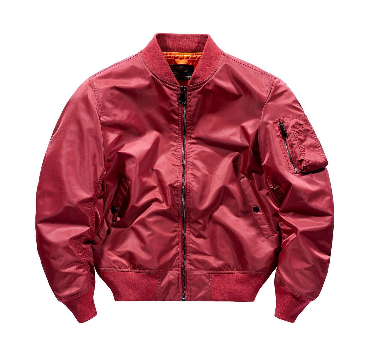 Men's Technical Nylon Flight Bomber Jacket with Ribbed Cuffs and Arm Pocket