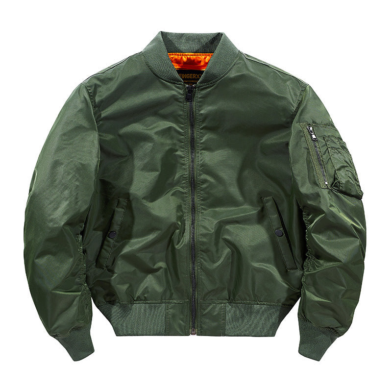 Men's Technical Nylon Flight Bomber Jacket with Ribbed Cuffs and Arm Pocket