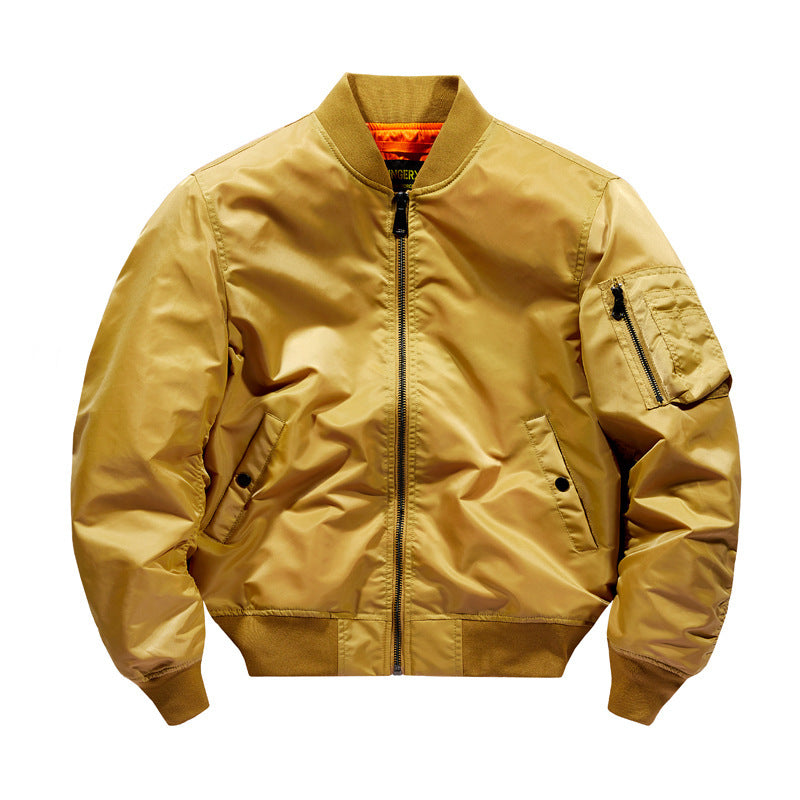 Men's Technical Nylon Flight Bomber Jacket with Ribbed Cuffs and Arm Pocket