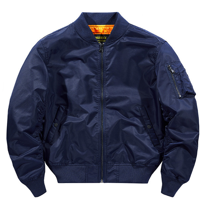 Men's Technical Nylon Flight Bomber Jacket with Ribbed Cuffs and Arm Pocket