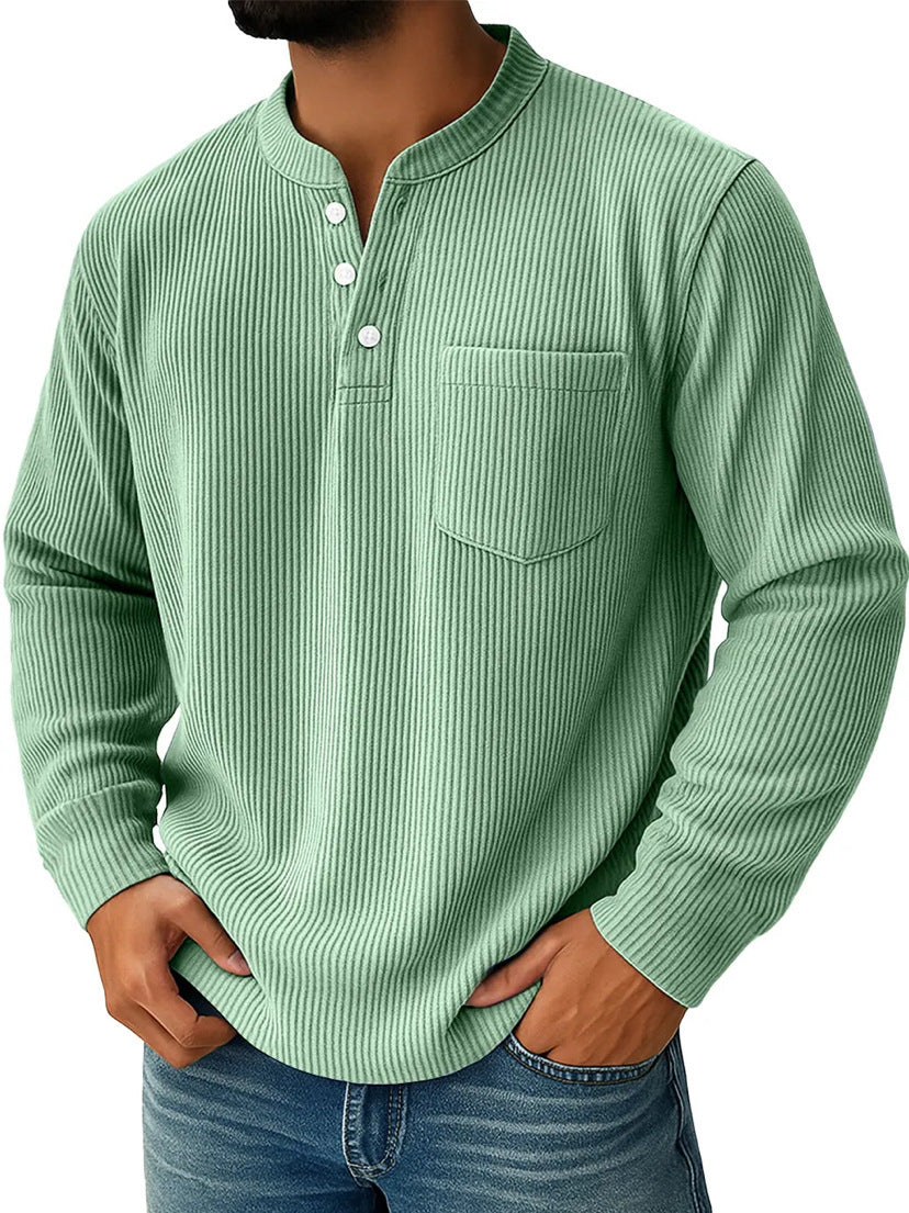 Men's Thermal Waffle Knit Henley Shirt with Stand-Up Collar and Chest Pocket
