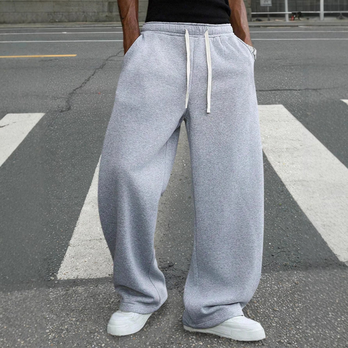 Men's Urban Utility-Style Baggy Joggers with Extra-Wide Legs and Visible Drawstring