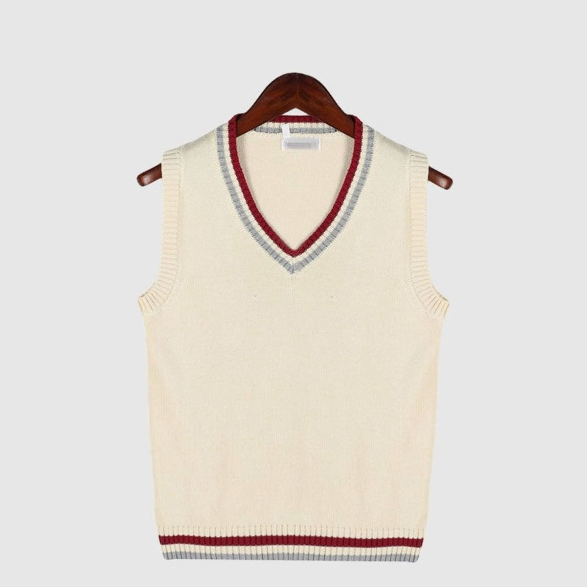 Men's V-Neck Cable Knit Striped Trim Sleeveless Sweater Vest
