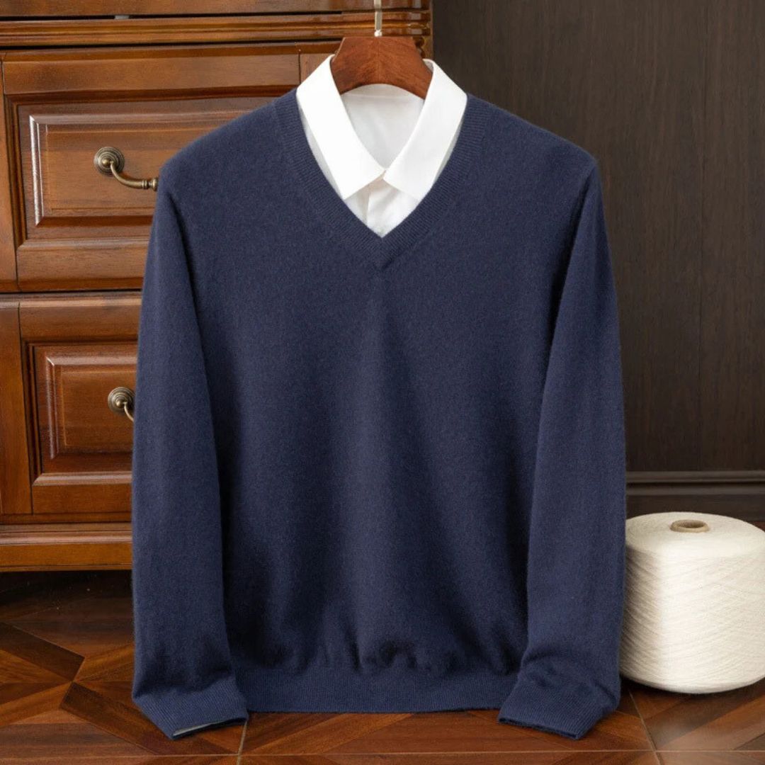 Men's V-Neck Sweater Merino Wool