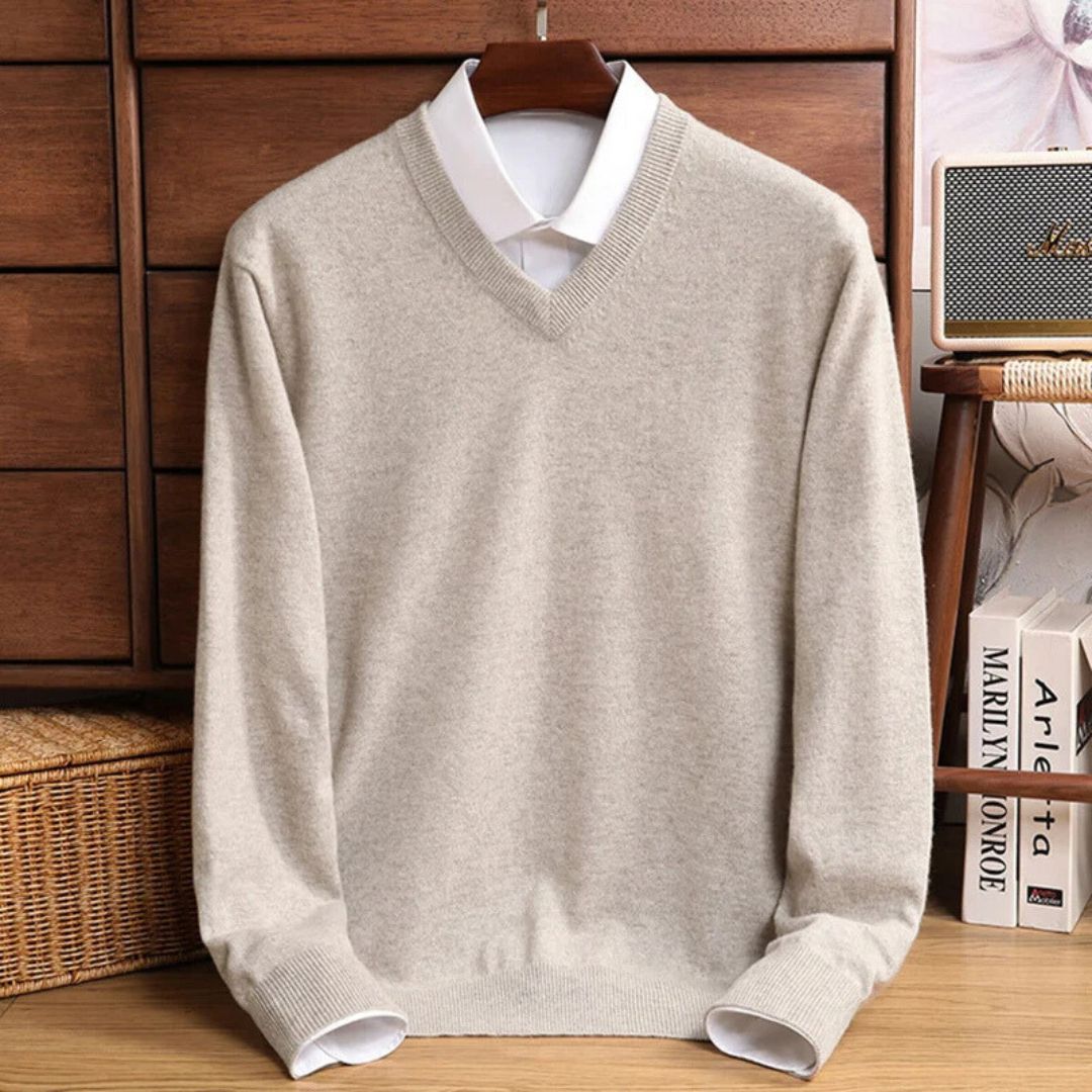 Men's V-Neck Sweater Merino Wool