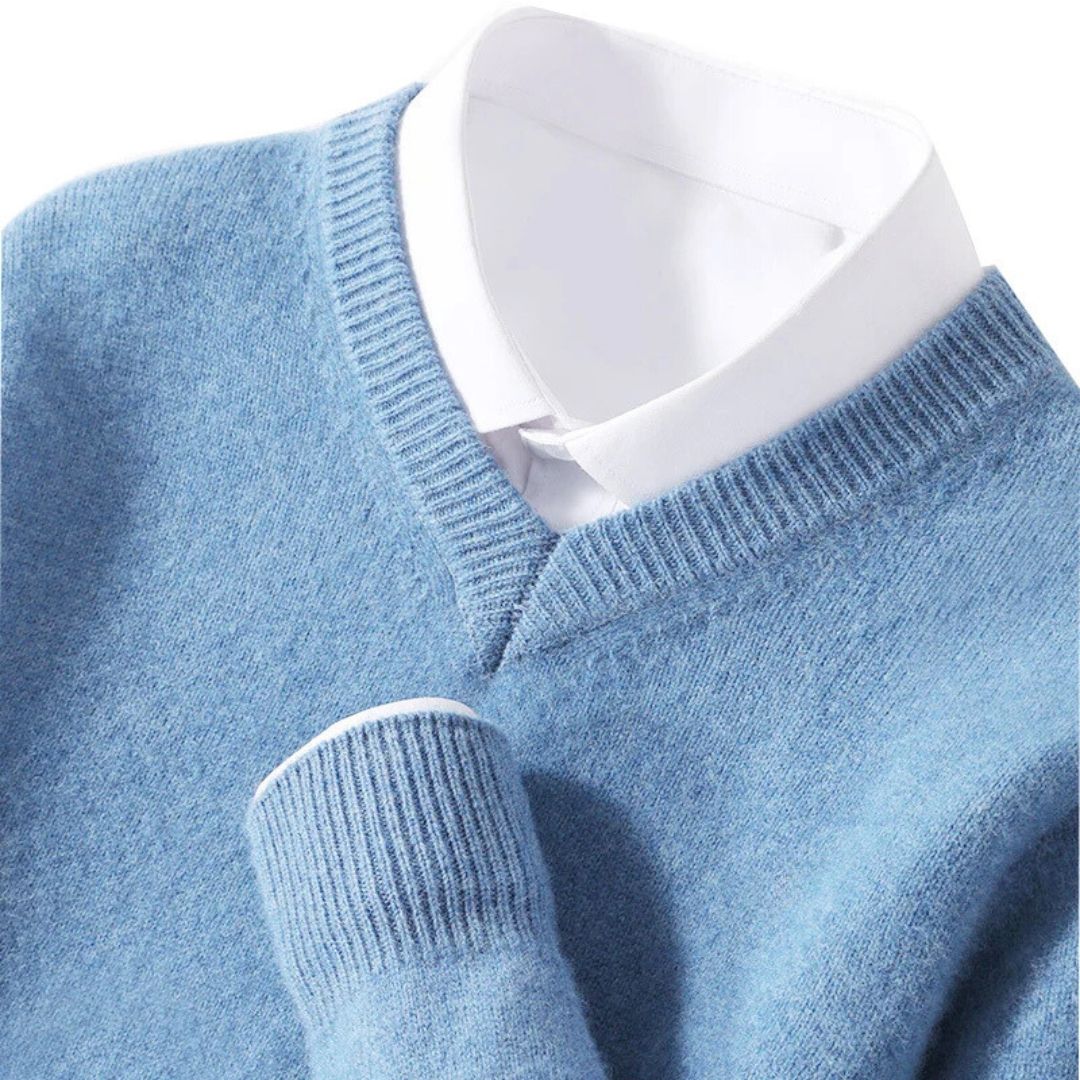 Men's V-Neck Sweater Merino Wool