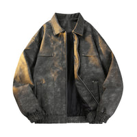Men's Vintage-Inspired Velour-Look Transitional Jacket with Two-Way Zipper, Elastic Hem & Flap Pockets
