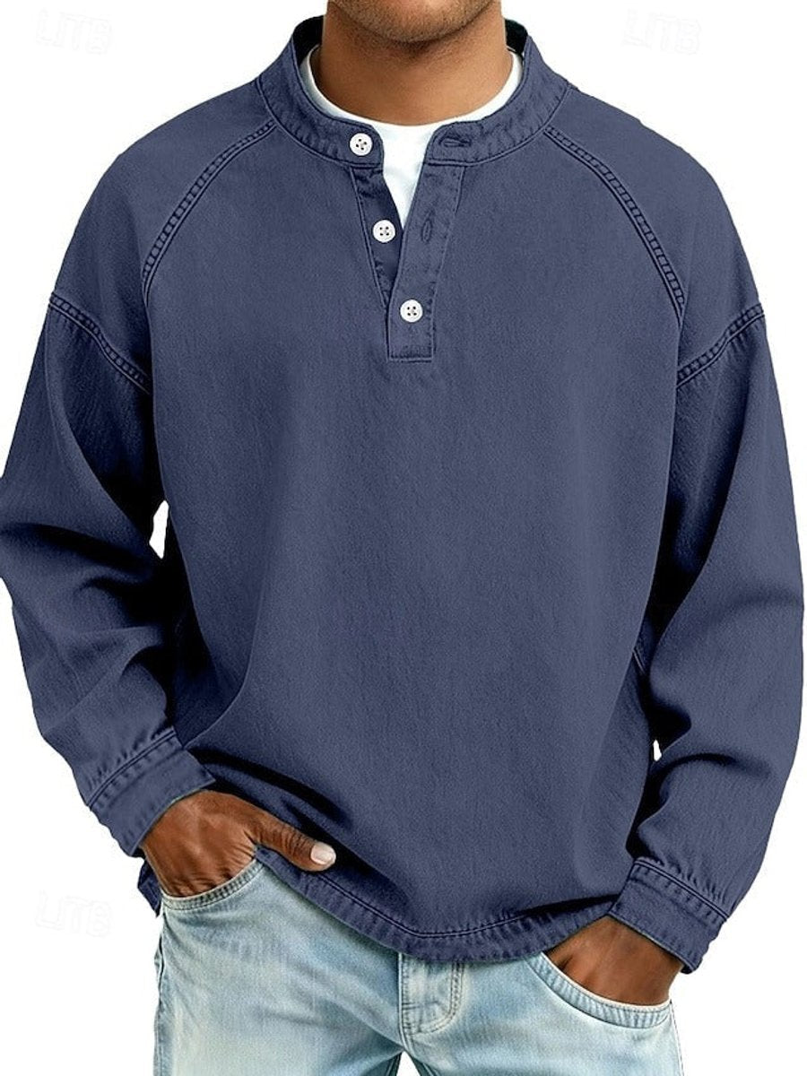 Men's Vintage Washed Long Sleeve Henley Knit Sweater Pullover