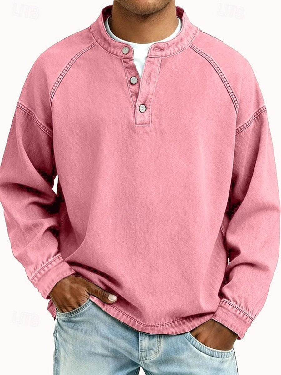 Men's Vintage Washed Long Sleeve Henley Knit Sweater Pullover