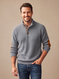 Men's Waffle-Knit Button-Neck Long-Sleeve Pullover Sweater