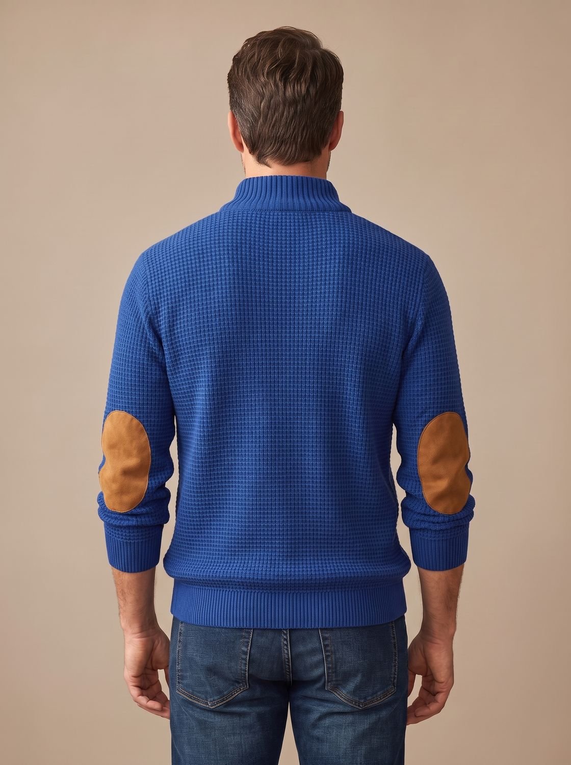 Men's Waffle-Knit Button-Neck Long-Sleeve Pullover Sweater