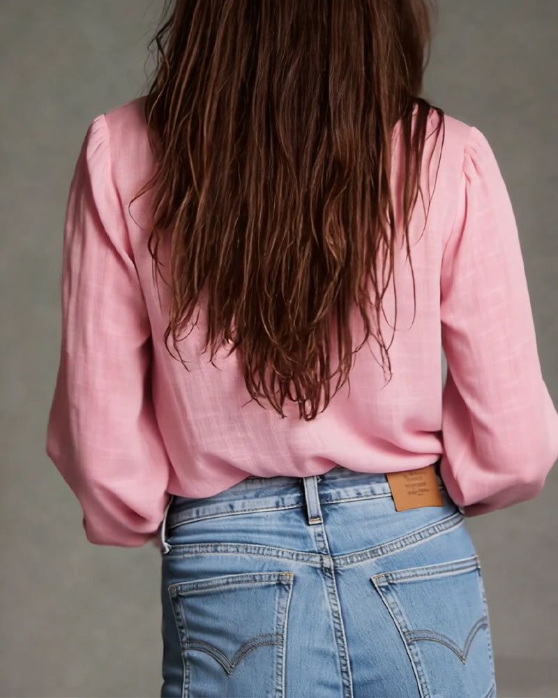 Image of Miley | Women's Ruffle Front Zip Long Sleeve Blouse