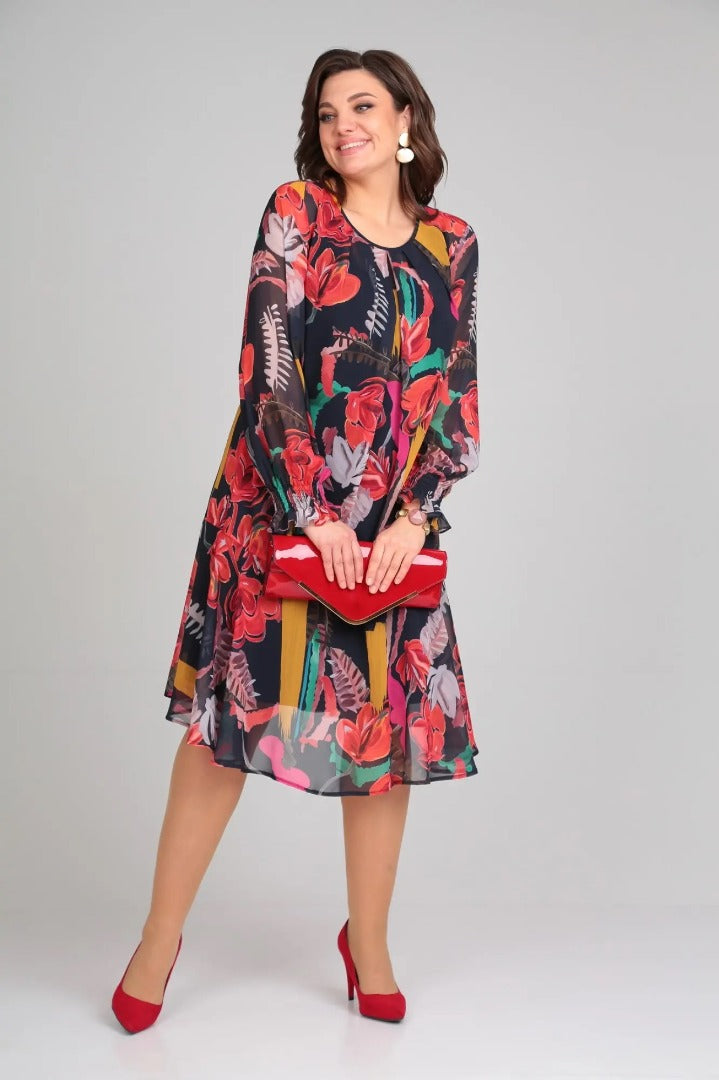 Image of Miranda | Women's Long Sleeve A-Line Midi Dress