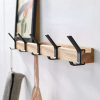 Adjustable Hook Wall Rack - Wood & Metal Design