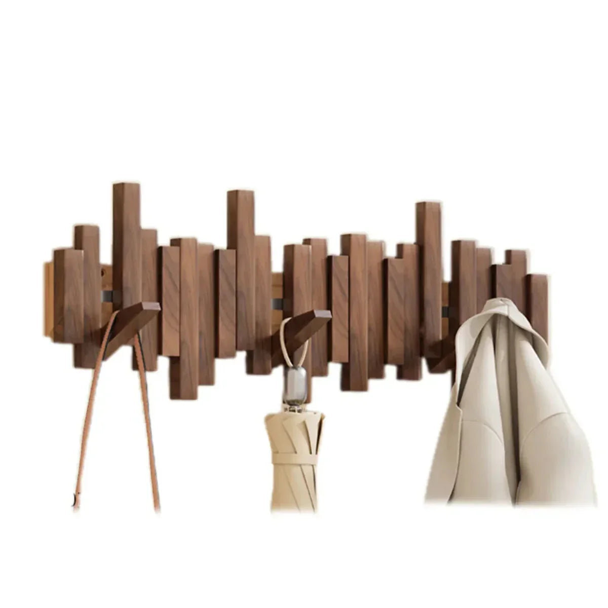 Modern Piano-Style Coat Rack Made of Walnut and Beech Wood