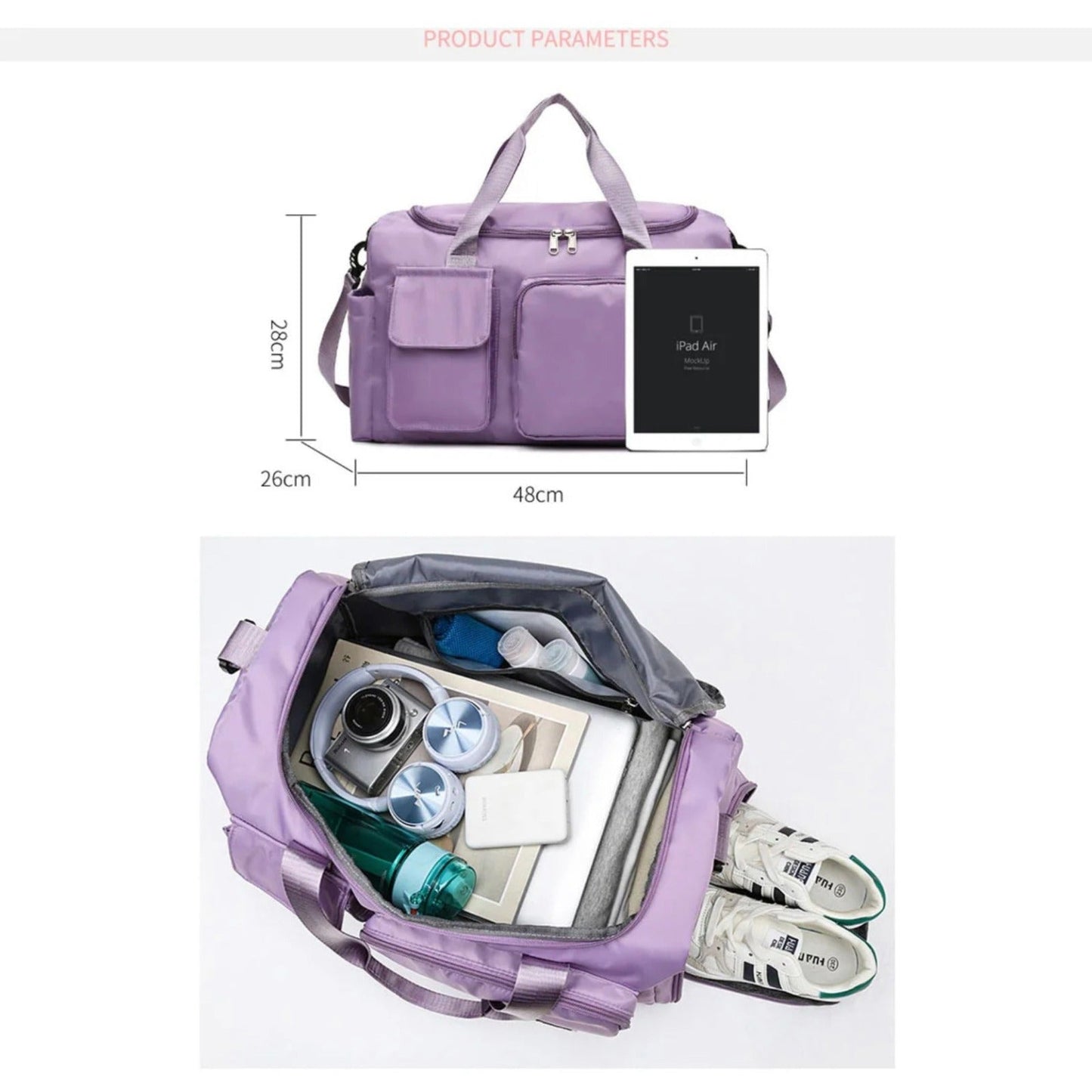 Multi-Pocket Travel Bag, Sports and Gym Duffle with Separate Shoe Compartment