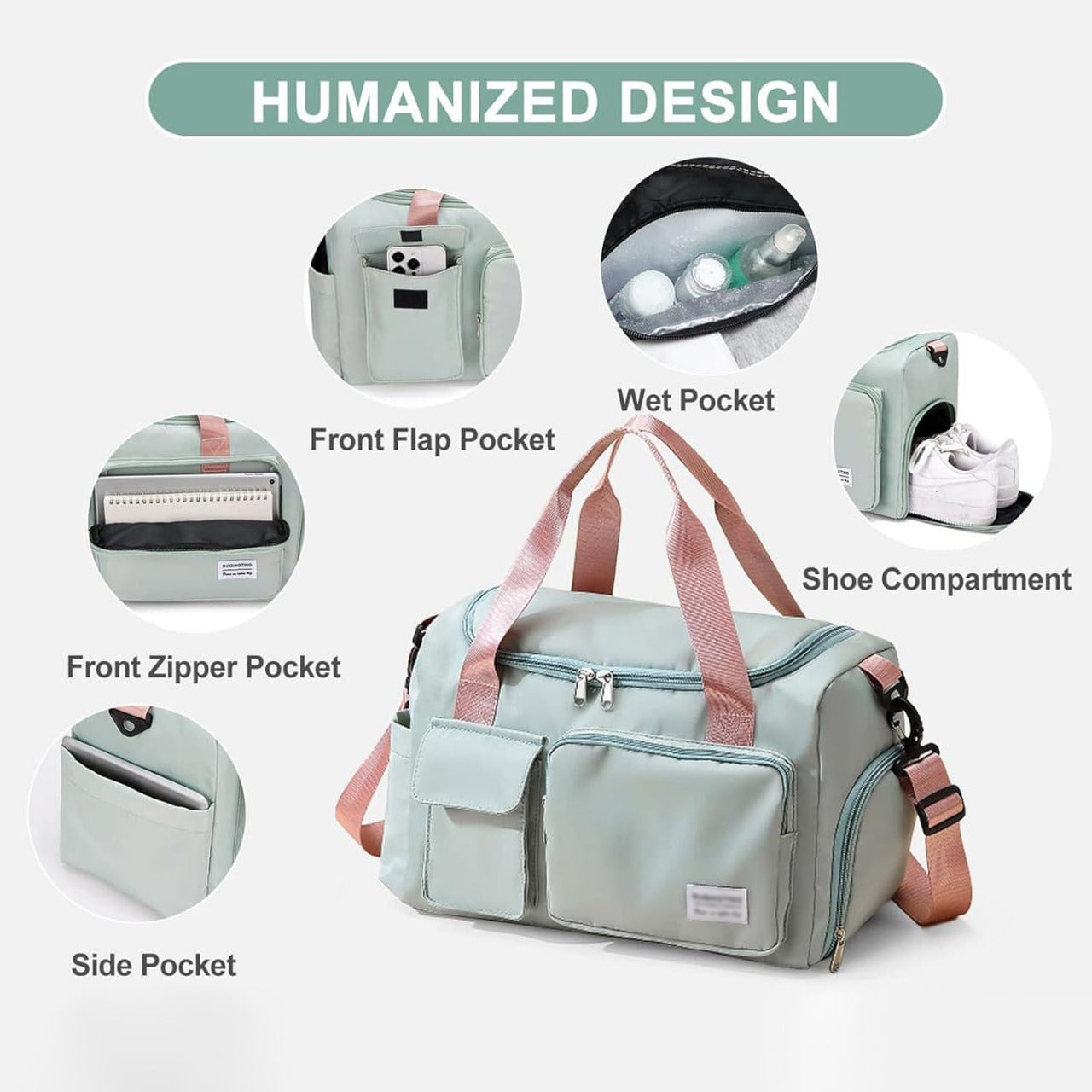 Multi-Pocket Travel Bag, Sports and Gym Duffle with Separate Shoe Compartment