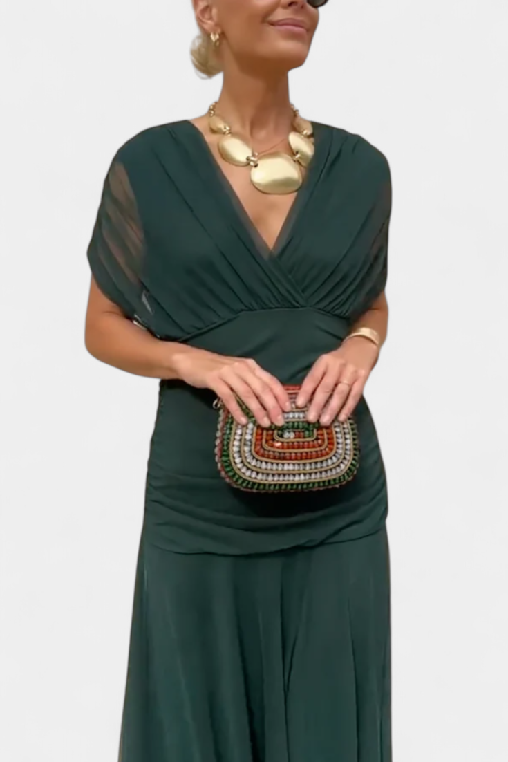 Image of Nadia | Women's V-Neck A-Line Midi Dress