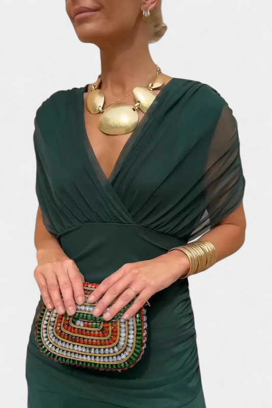 Image of Nadia | Women's V-Neck A-Line Midi Dress