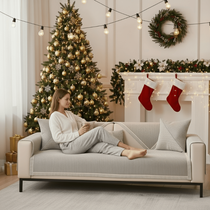NATURWEFT – Non-slip cotton-linen sofa cover for all seasons
