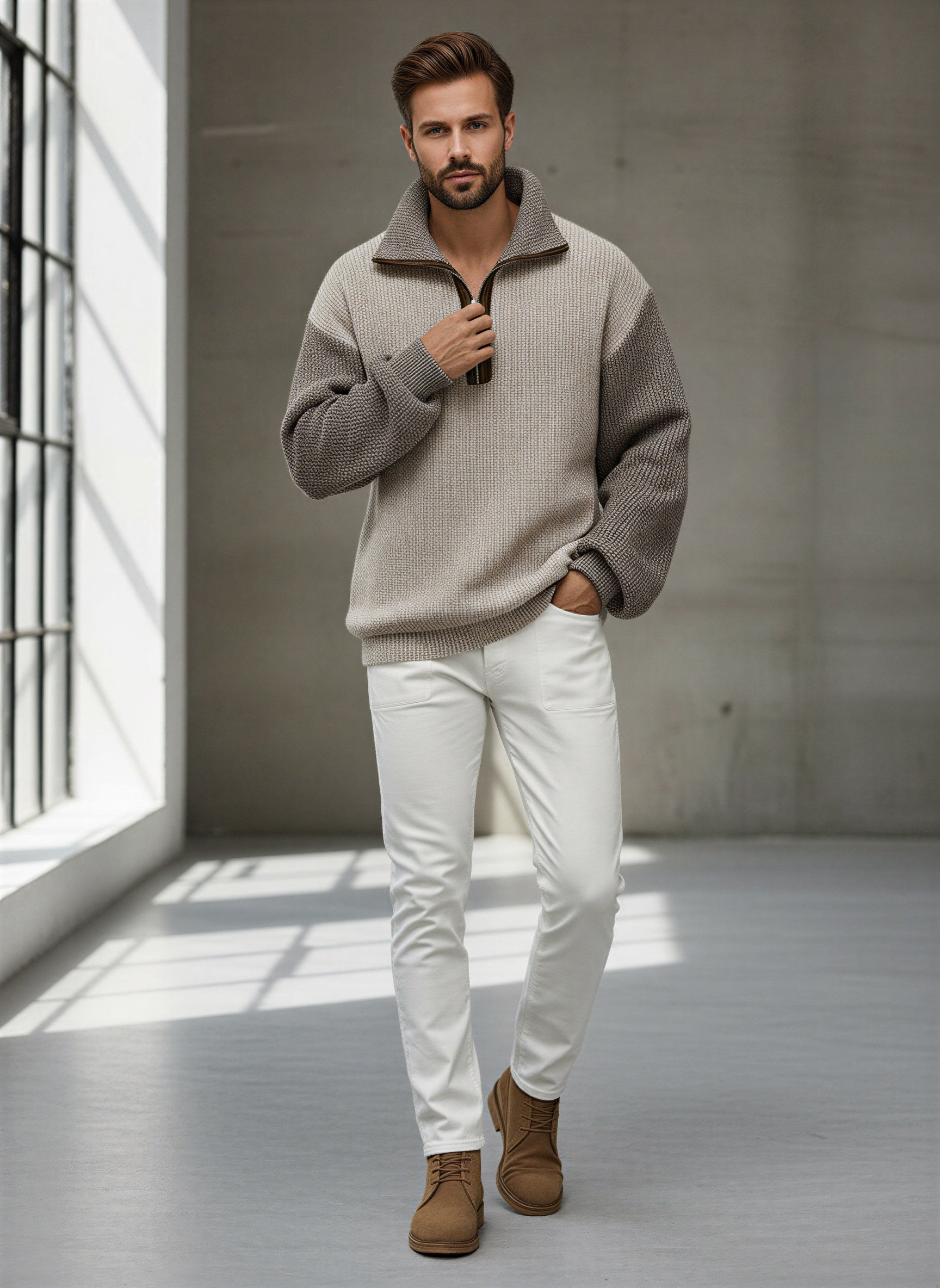 Image of Noah | Men's Quarter-Zip Color Block Sweater