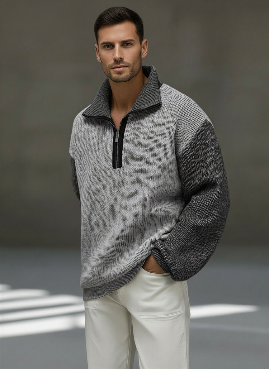 Image of Noah | Men's Quarter-Zip Color Block Sweater